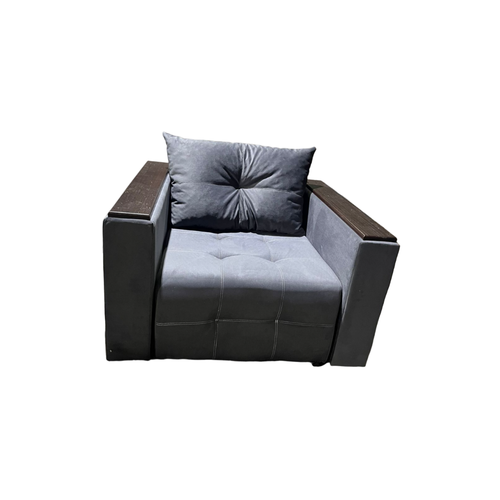 Кресло кровать с деревянными подлокотниками и независимым пружинным блоком (велюр cabrio, серый)