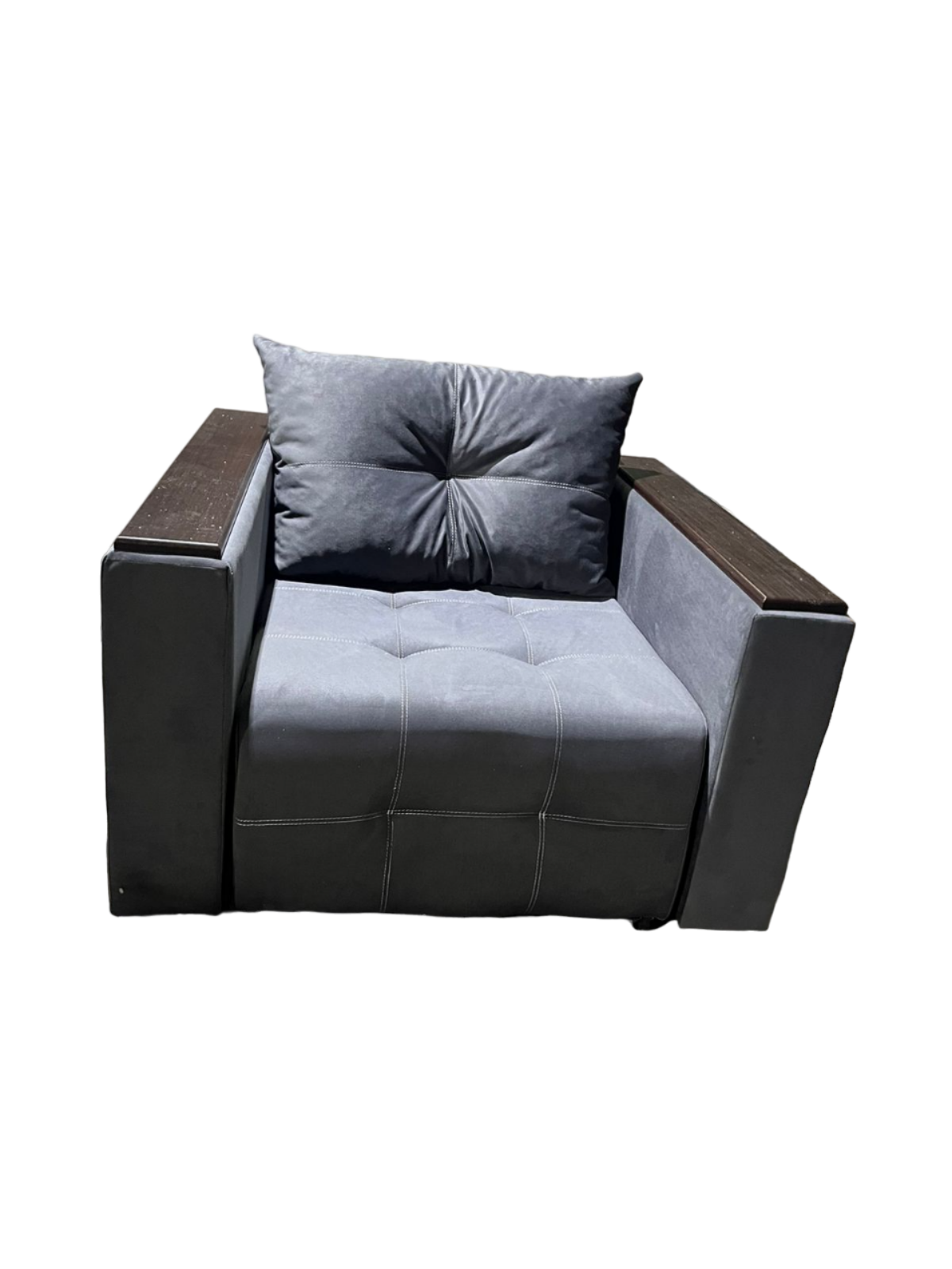 фото Кресло кровать с деревянными подлокотниками и независимым пружинным блоком (велюр cabrio, серый)