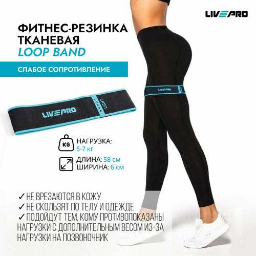 Тканевая фитнес резинка LIVEPRO Resistance Loop Band низкое сопротивление 825₽