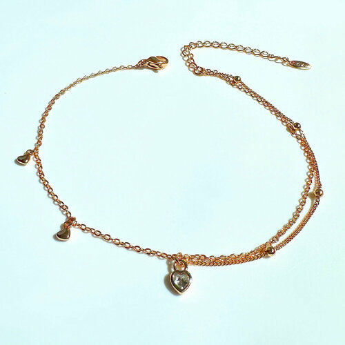 Браслет на ногу XUPING JEWELRY Браслет на ногу с двойной цепочкой и подвесками-сердечками, золотой