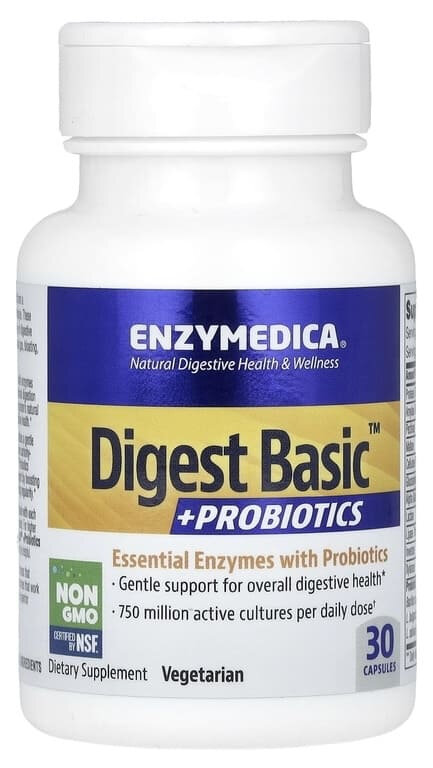 Enzymedica Digest Basic + Probiotics, Основные ферменты с пробиотиками 30 капсул