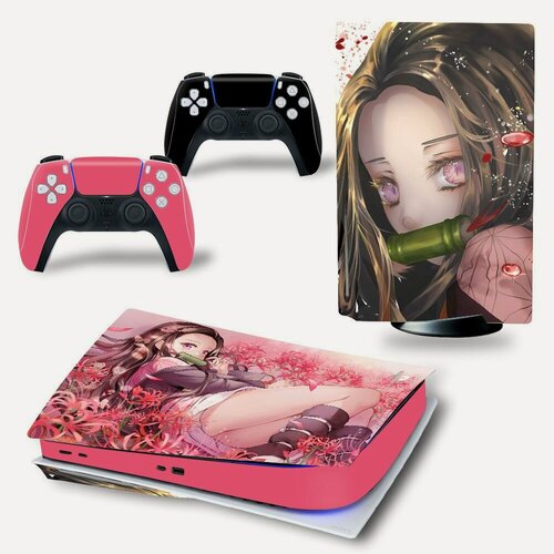 Изображение товара Наклейка виниловая защитная на игровую консоль Sony PlayStation 5 Fat Disc Edition, Недзуко, полный комплект с геймпадами