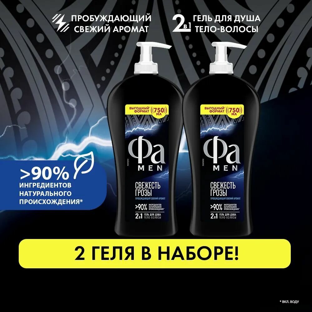 Фа MEN Гель для душа мужской Свежесть Грозы, 750 мл 2 шт