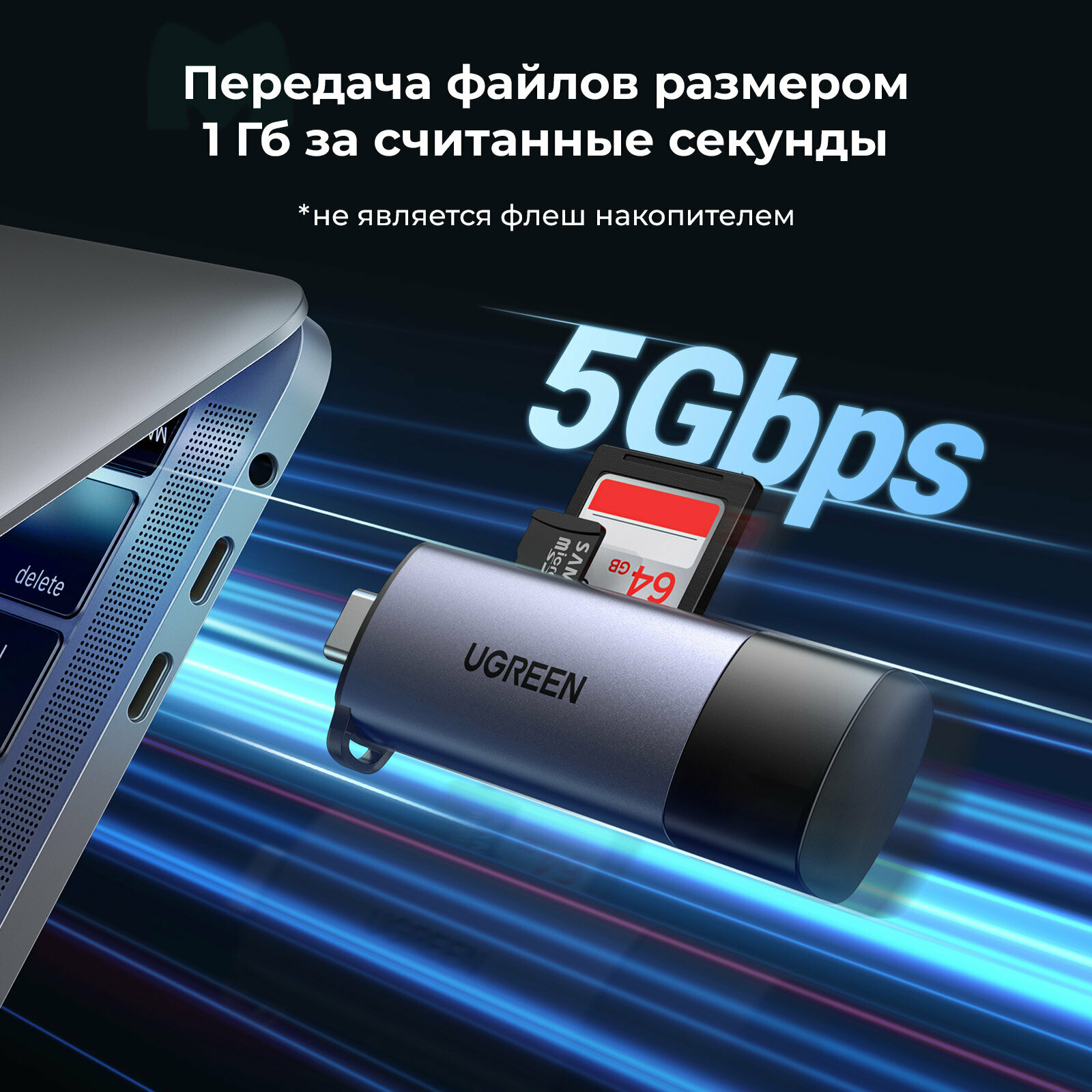 UGREEN. Кардридер USB-C + USB-A 3.0 для карт памяти TF/SD (50706) — фото 1