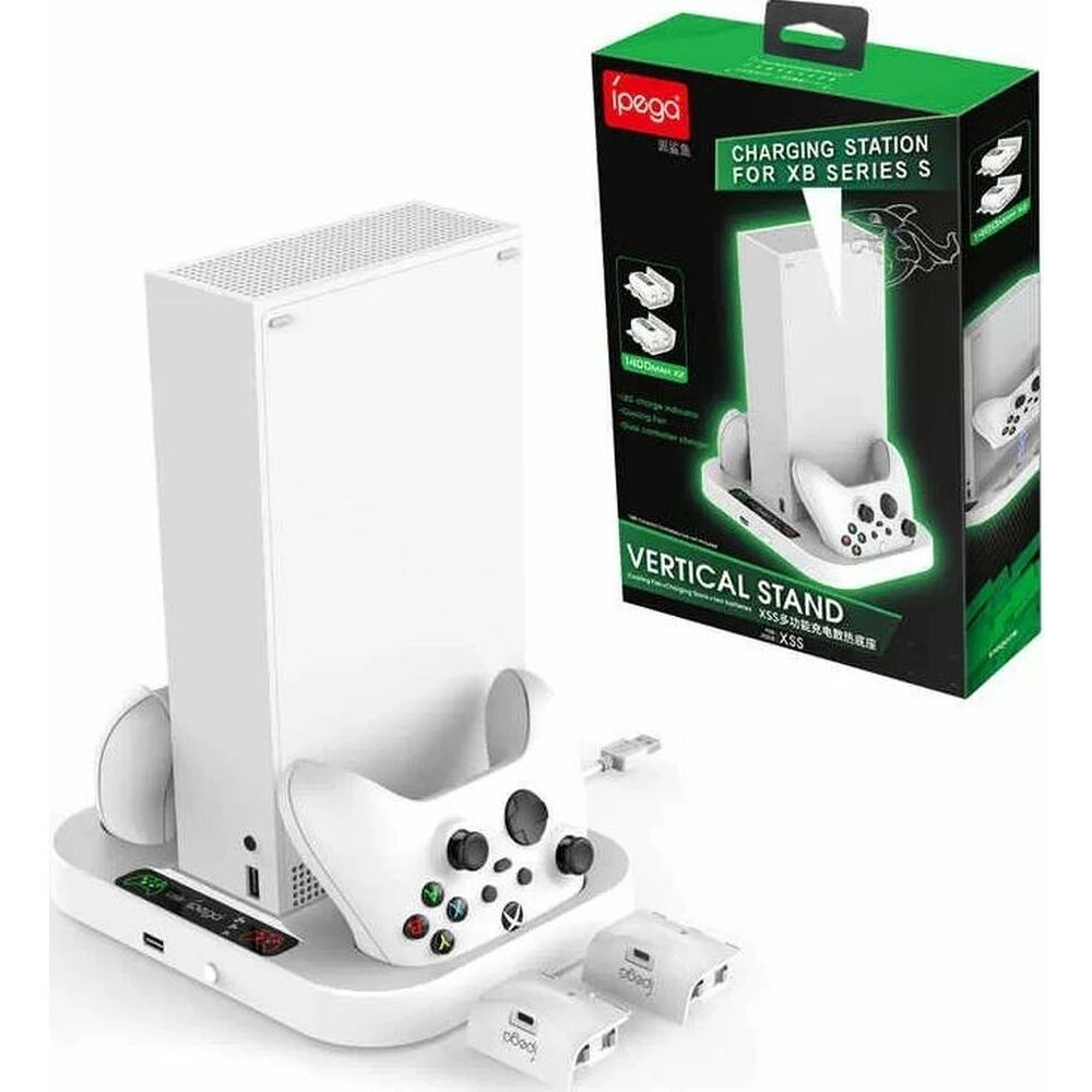 Зарядная станция iPega для 2-х геймпадов Microsoft XBOX Series S + 2 аккумулятора 1400 мА·ч (PG-XBS012) белый — фото 1