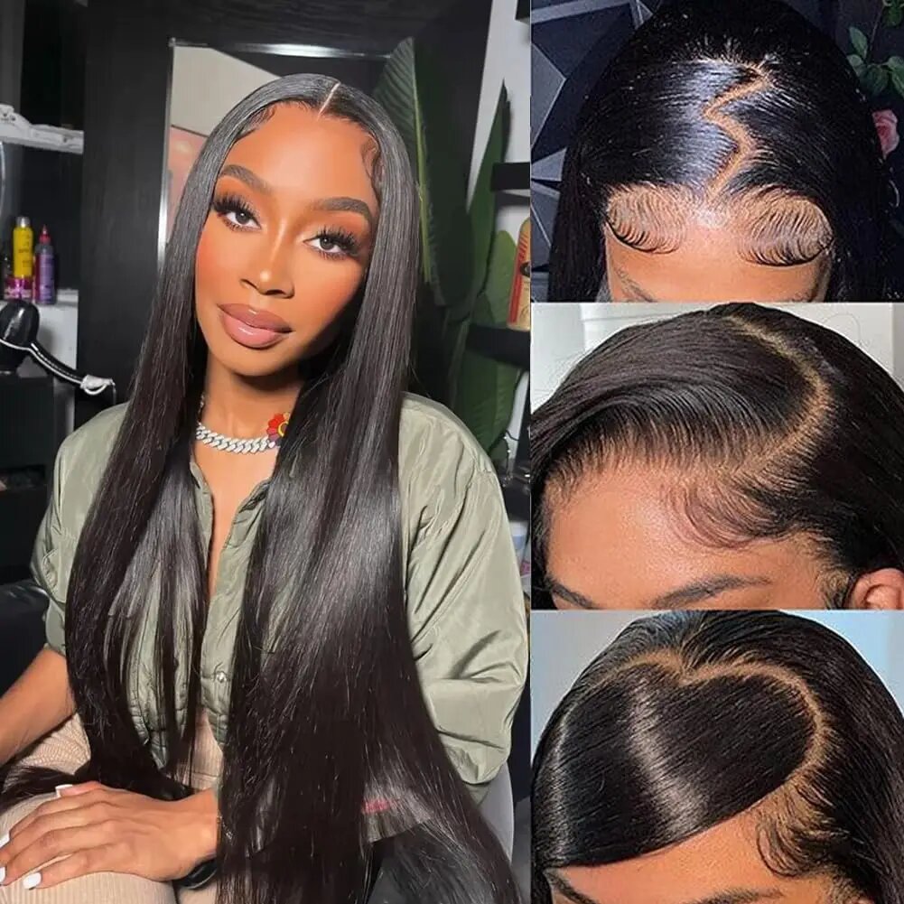 Парик из натуральных черных человеческих волос, Естественный цвет, 28 дюймов, 180%, 13x6