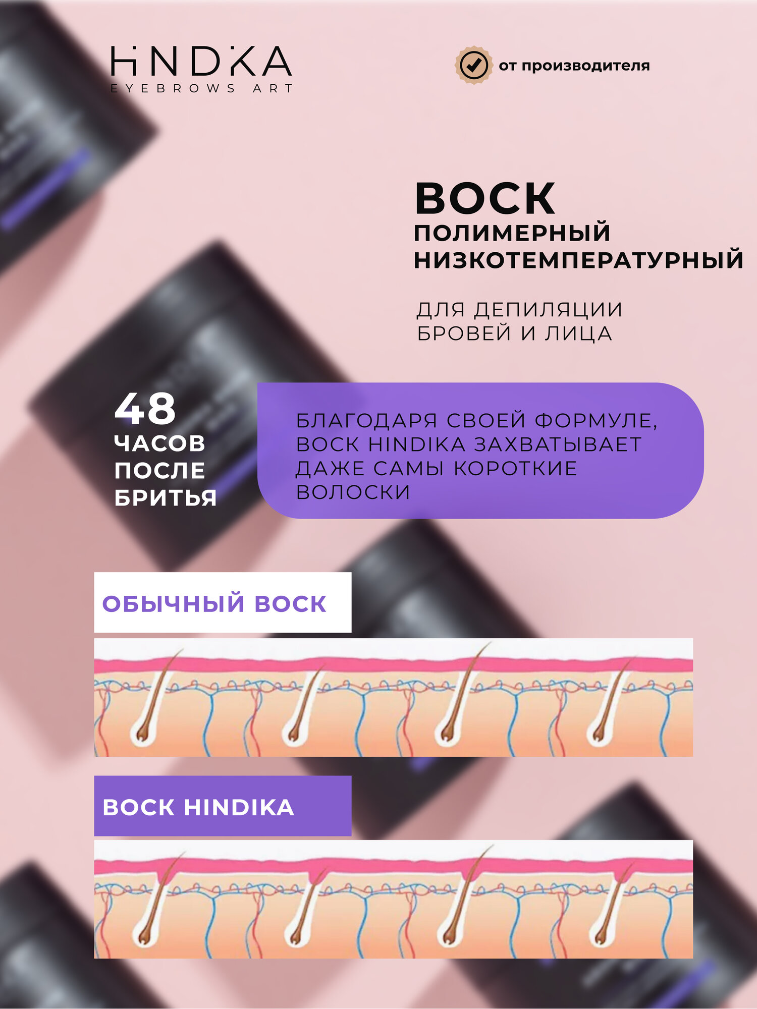 Средства Для Депиляции HINDIKA Воск для депиляции бровей и лица Aroma Brow Wax, низкотемпературный, 80 г