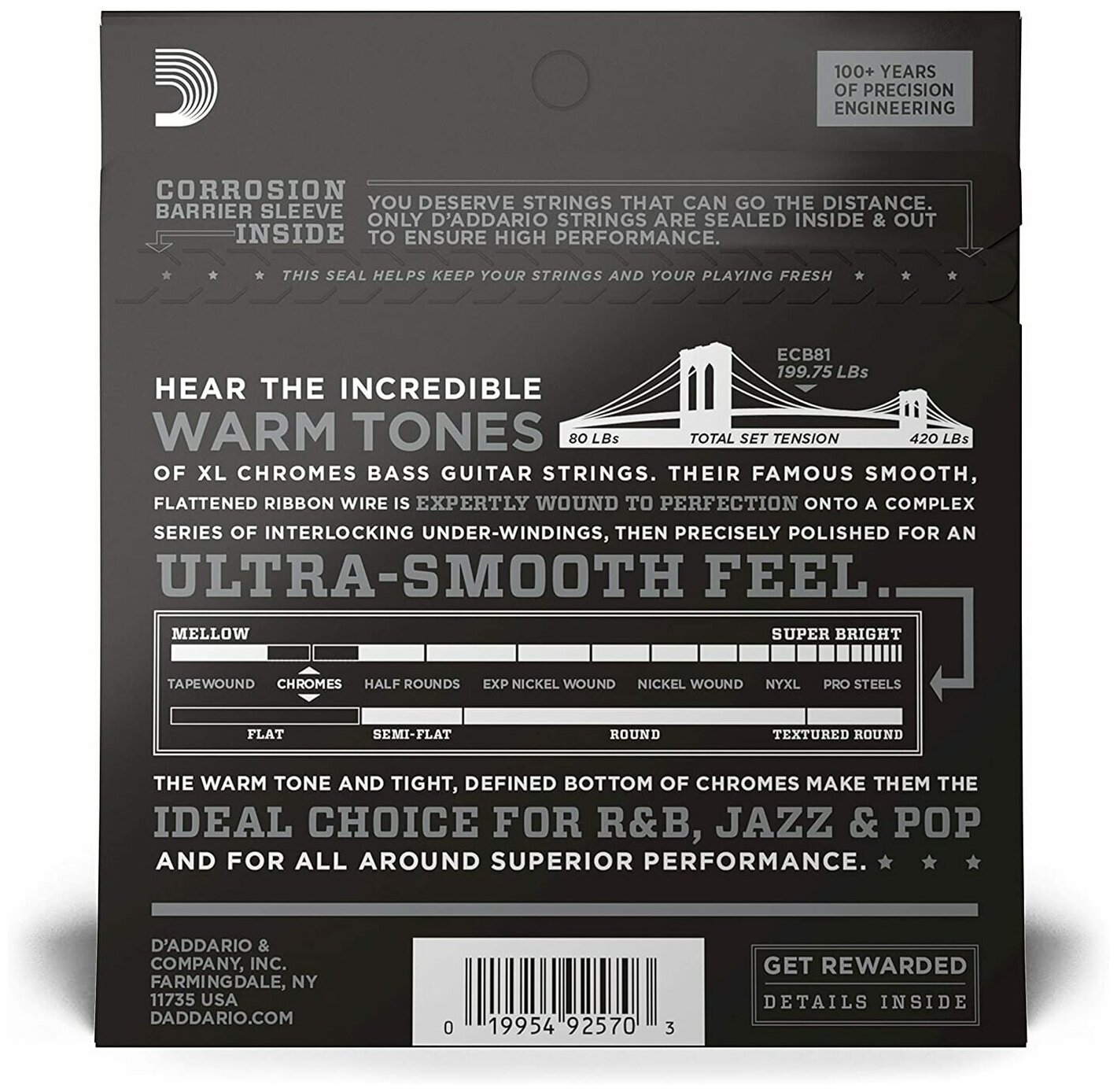 ECB81 Chromes Комплект струн для бас-гитары, Light, 45-100, Long Scale, D'Addario — фото 1