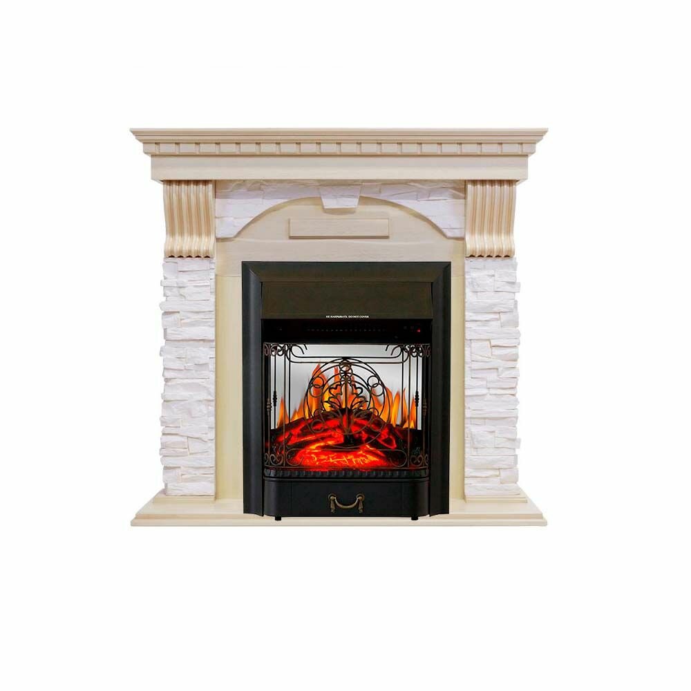 Каминокомплект Royal Flame Dublin - Слоновая кость с патиной / Сланец крем с очагом Majestic FX M Black