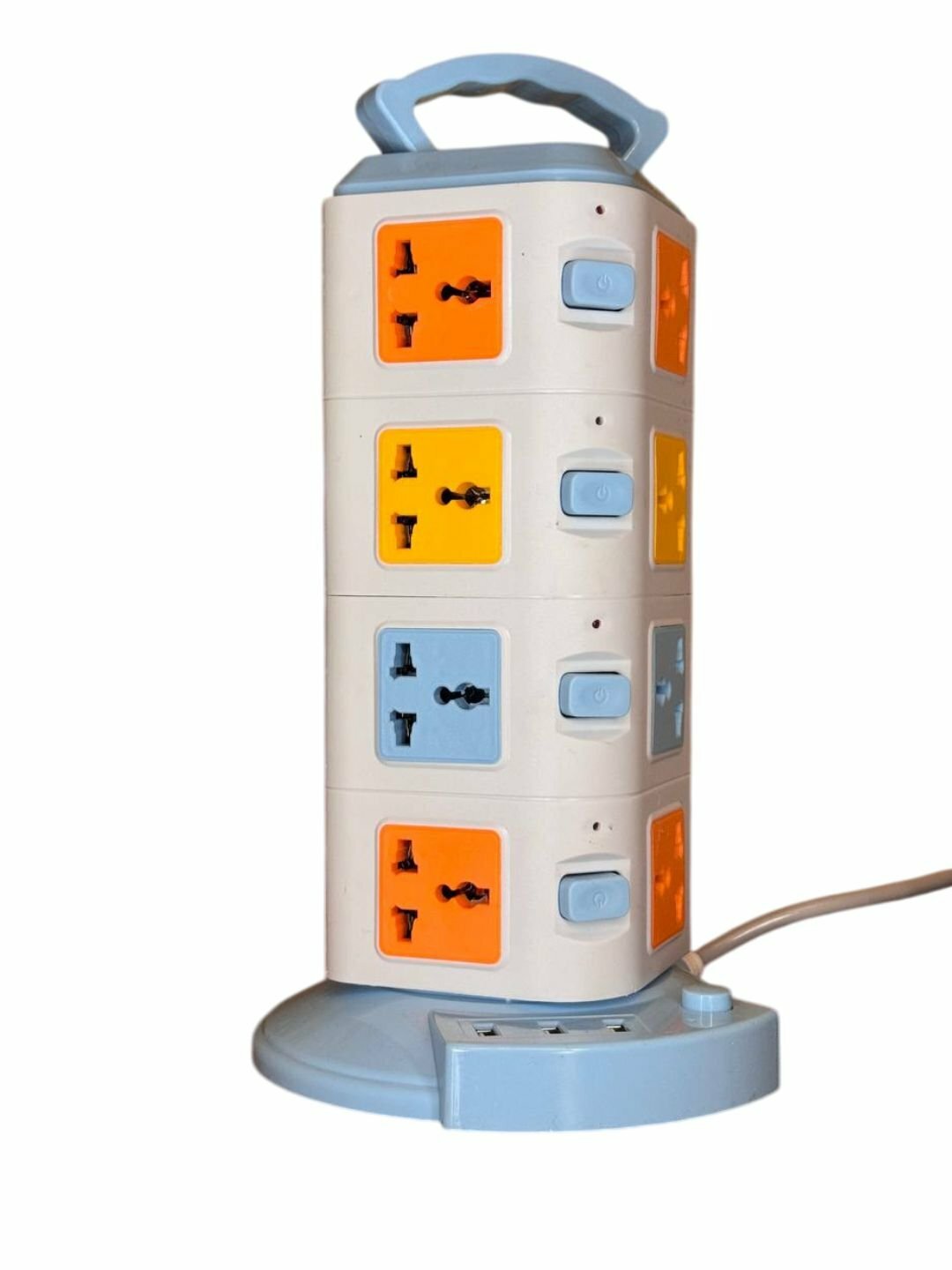 2 разных удлинителя в вертикальном виде 12 и 16 3 порта USB, Голубой — фото 1