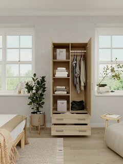 Изображение товара Шкаф для одежды РИК распашной двухстворчатый с ящиками и полками 80х48х204 см дуб сонома светлый