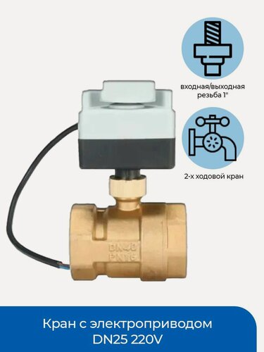 Изображение товара Кран с электроприводом DN25 (1") 2-х ходовой 220V