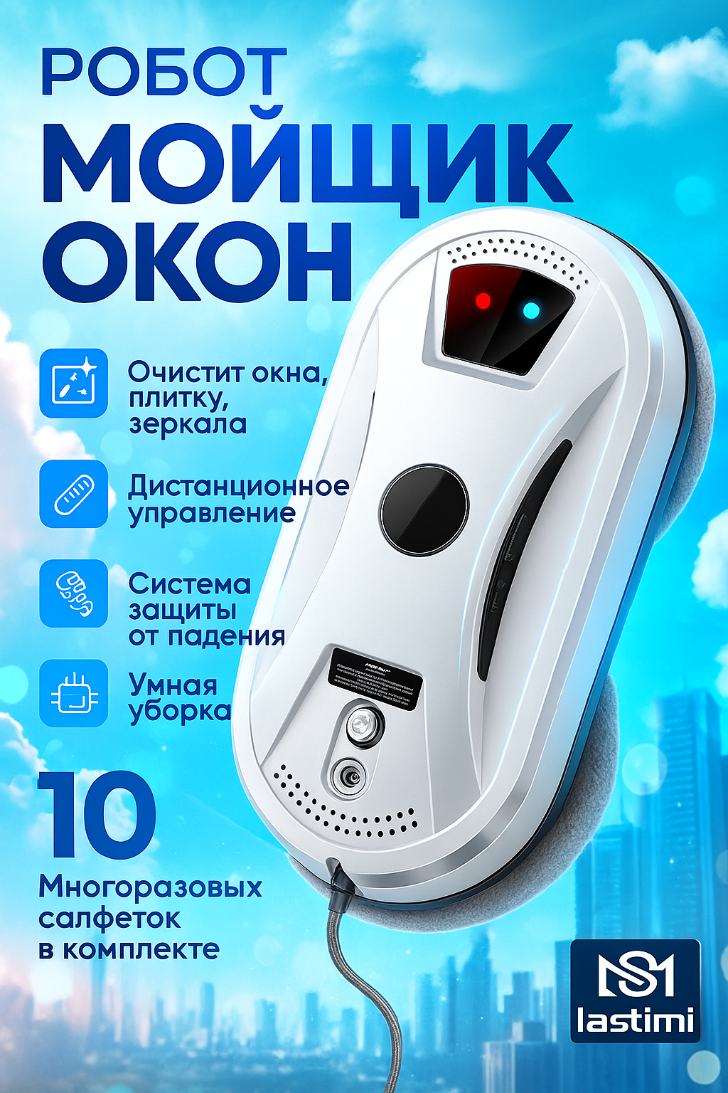 Робот стеклоочиститель, робот мойщик окон и зеркал lastimi белый