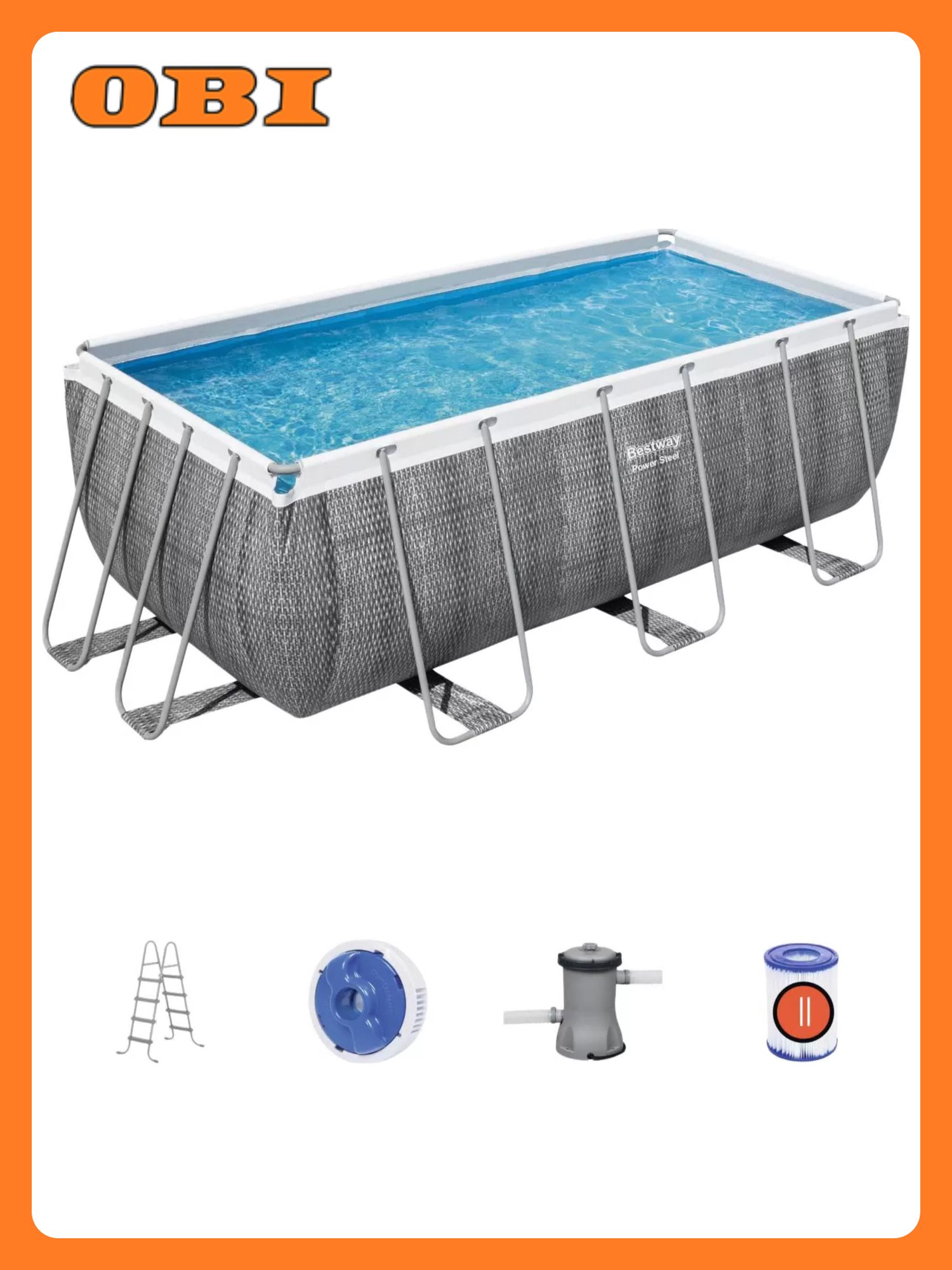 Бассейн каркасный прямоугольный Bestway Power Steel 412х201х122 см темно-серый