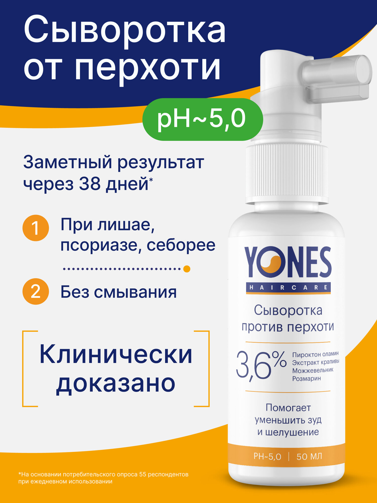 Сыворотка для волос против перхоти с пироктон оламином YONES 50 мл