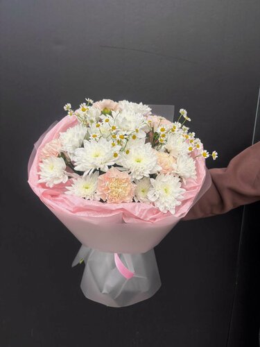 Изображение товара Букет Story-Flowers "Солнечный день", хризантема, гвоздика, ромашка