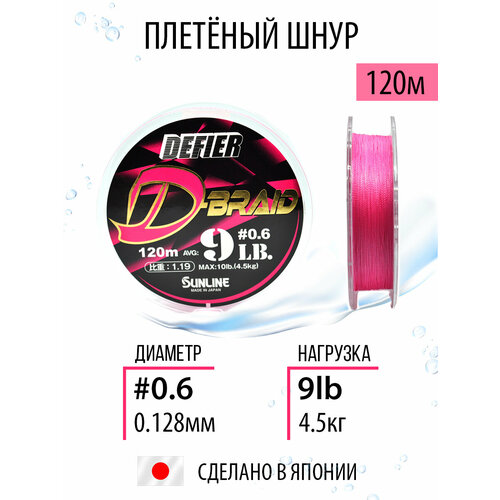 Плетёный шнур Sunline Shooter Defier D-Braid Pink 120m #0.6/9lb