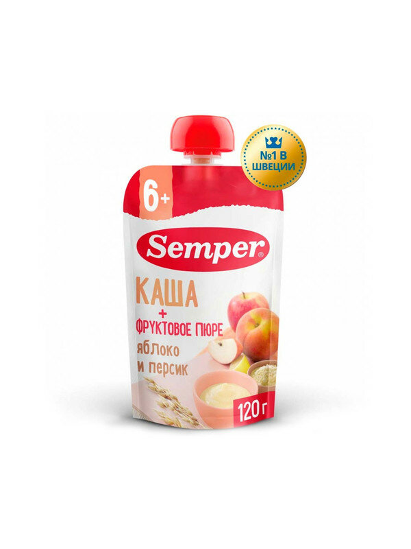 Пюре Semper пюре со злаками яблочно-персиковое пюре с кашей 6м+ 120 гр
