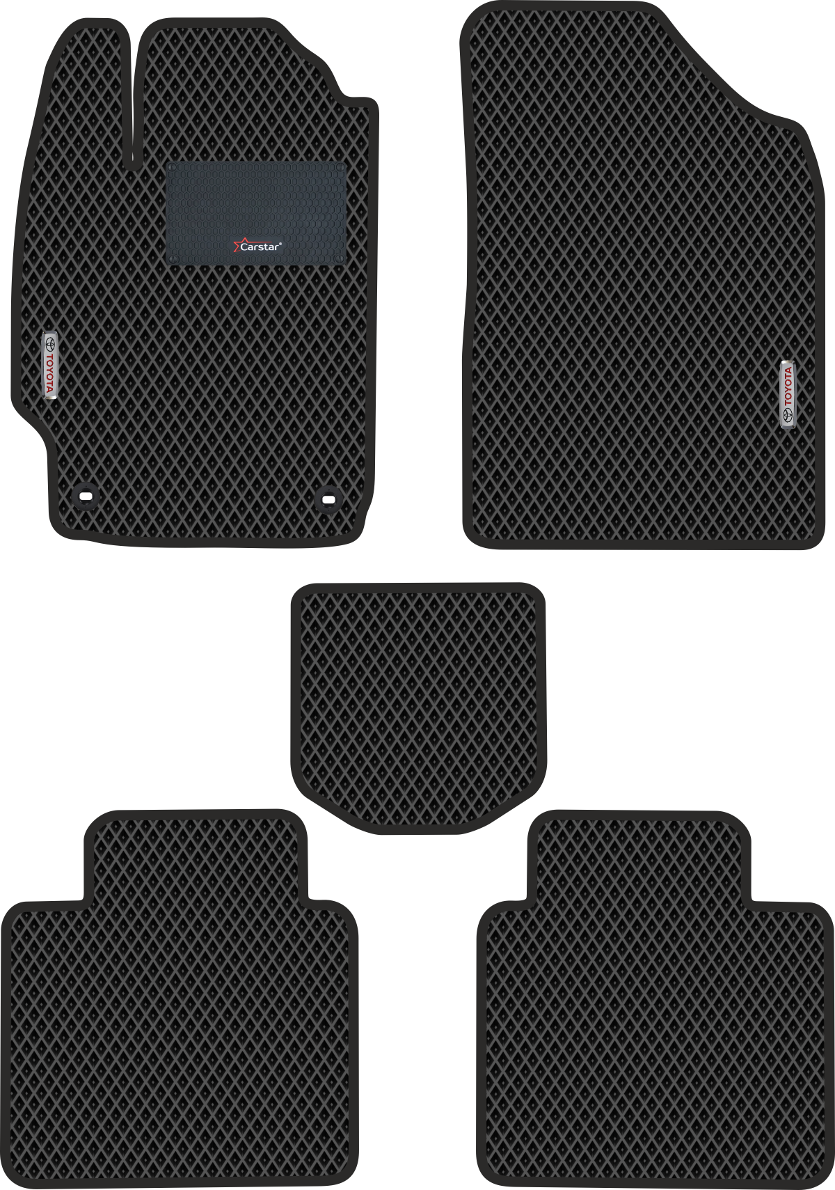 Автомобильные коврики EVA для Toyota Camry XV50 (2011-2017), с каучуковым подпятником и 2 эмблемами Toyota, чёрные с чёрным кантом, ячейка - ромб