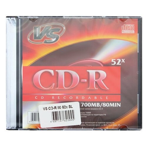 фото Диск cd-r vs, 700 mb, 52x, slim case, vscdrsl01