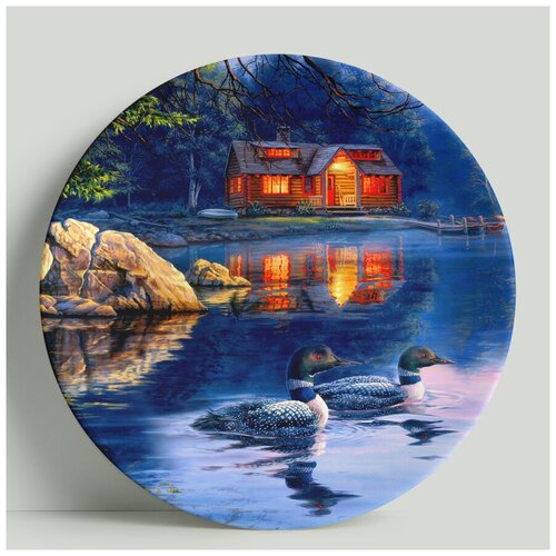 Декоративная тарелка Домик у пруда с утками, 20 см