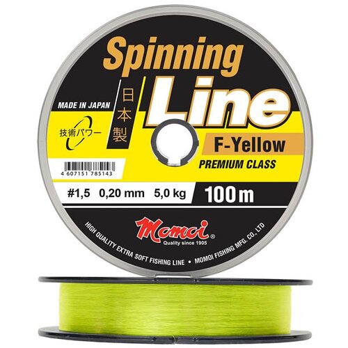 леска momoi spinning line f yellow 100м желтая флуоресцентная 0 18 Леска Momoi Spinning Line F-Yellow 100м 0.25мм 7кг
