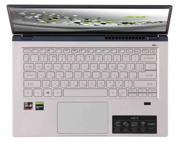 Ноутбук Acer Swift X SFX14-41G-R08J NX AU1ER003 141920x1080 AMD Ryzen 5 5500U21Ghz8GB SSD 512GBnVidia GeForce GTX 1650 4GBDOS