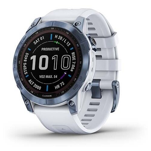 Часы Garmin FENIX 7 Sapphire Solar титановый синий минерал DLC с белым ремешком 010-02540-25 9999000₽