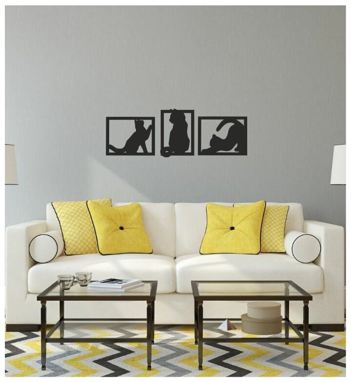 фото Панно VD Master триптих/ 3 кошки/ черный/ квадрат