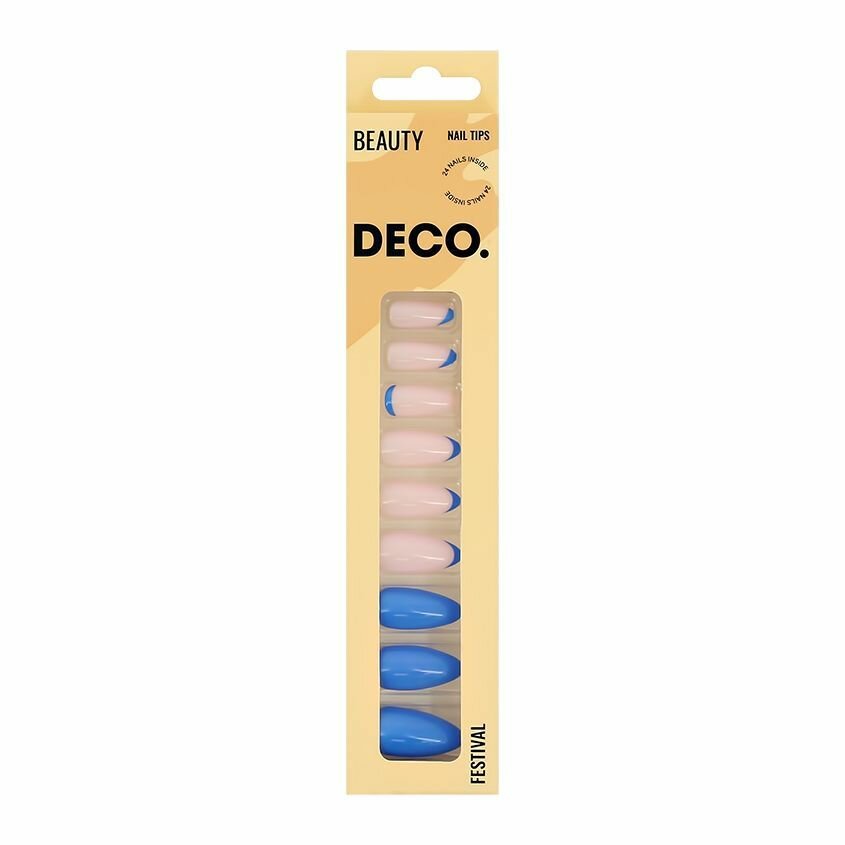 Набор накладных ногтей с клеевыми стикерами DECO. BEAUTY festival blue pinky (24 шт + клеевые стикеры 24 шт)