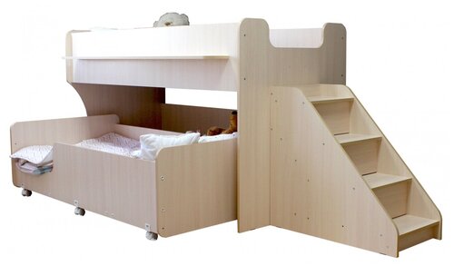 Двухъярусная кровать Капризун 7, с лестницей, с ящиками, дуб млечный (Р444-2-дуб млечный)удалить ПО задаче