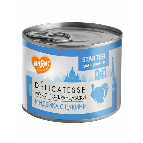 мнямс starter для щенков delicatesse мусс по французски индейка с цукини паштет 200 гр Влажный корм Мнямс Паштет из индейки с цукини для щенков до 4 месяцев Мусс по-французски 200 г × 12 шт.