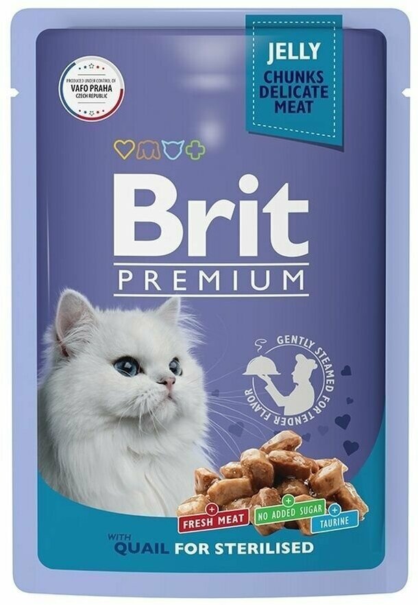 Пауч Brit Premium для взрослых стерилизованных кошек перепелка в желе 85г х 14 шт - фотография № 6