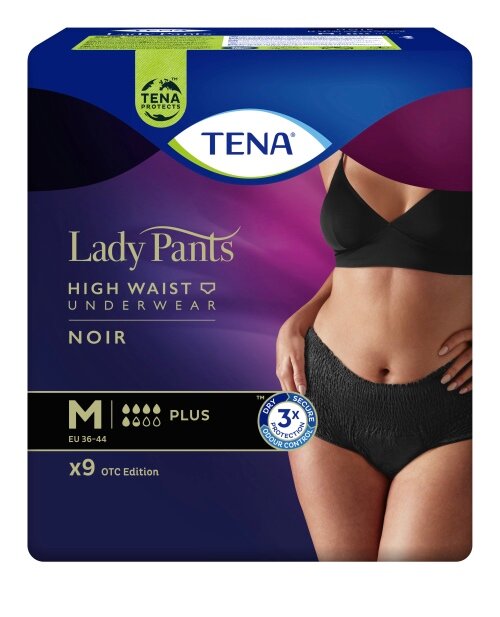 Впитывающие черные трусы Tena Lady Pants Plus Medium (EU 36-44), 9 шт.