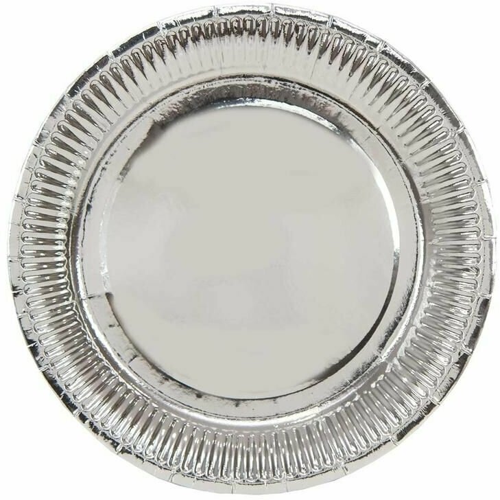 Одноразовая посуда для праздника, Весёлая затея, Тарелка фольгирован серебряная 23см 6шт - фотография № 1