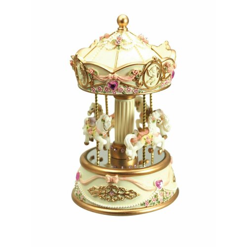 Музыкальная шкатулка MUSICBOX CAROUSEL BEIGE 10,5x10,5x17 см, бежевый, полистоун, вращается под музыку Моцарт