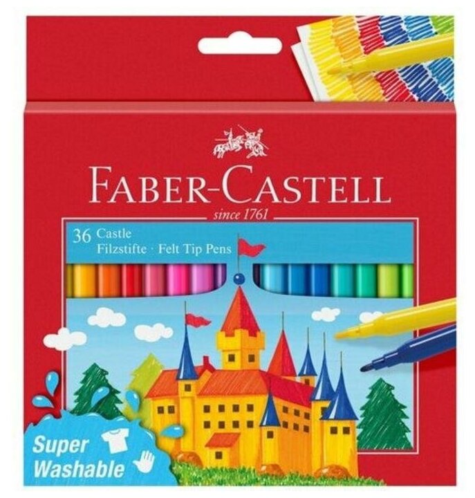 Фломастеры 36цв Faber-Castell "Замок" смываемые, к/к с е/п 554203 7441411