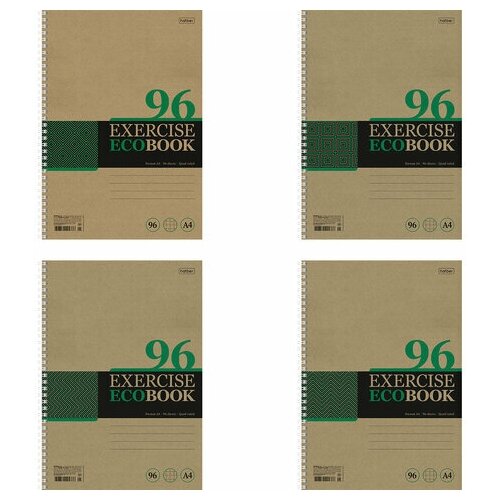 Тетрадь А4 96 л. HATBER гребень клетка обложка крафт подложка Экобук (4 вида в спайке), 8 шт