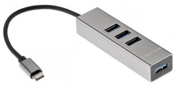 Переходник Telecom USB 3.1 Type-C -->4 USB3.0, Aluminum Shell, 0.2м