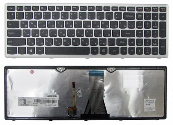 Клавиатура для ноутбука Lenovo IdeaPad Flex 15, G500S, G505S, S500, S510, Z510 рамка серебря
