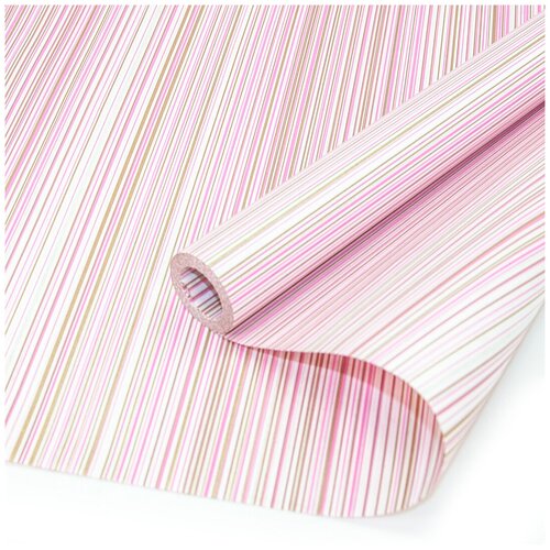 фото Упаковочная бумага, крафт (0,5*8,23 м) многоцветные полоски, малиновый/белый, 1 шт. дон баллон