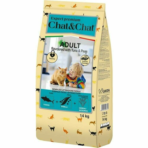 Сухой корм Chat&Chat Expert Premium Adult flavoured with tuna & peas, для взрослых кошек с тунцом и горохом, 14кг