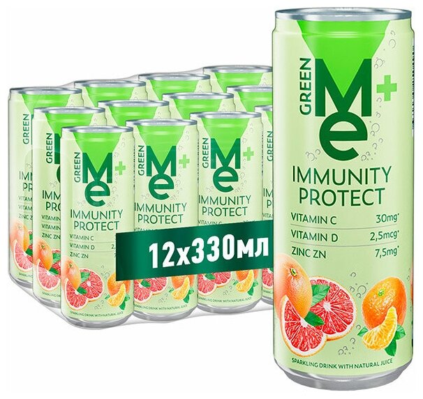 Напиток среднегазированный Immunity Protect GREEN ME 0,33 л х 12шт - фотография № 1
