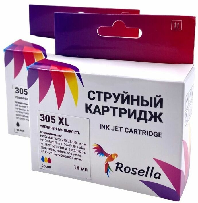 Картридж hp 305 XL, комплект, черный, цветной, Rosella, совместимый, для HP Deskjet 2320/2710/2720