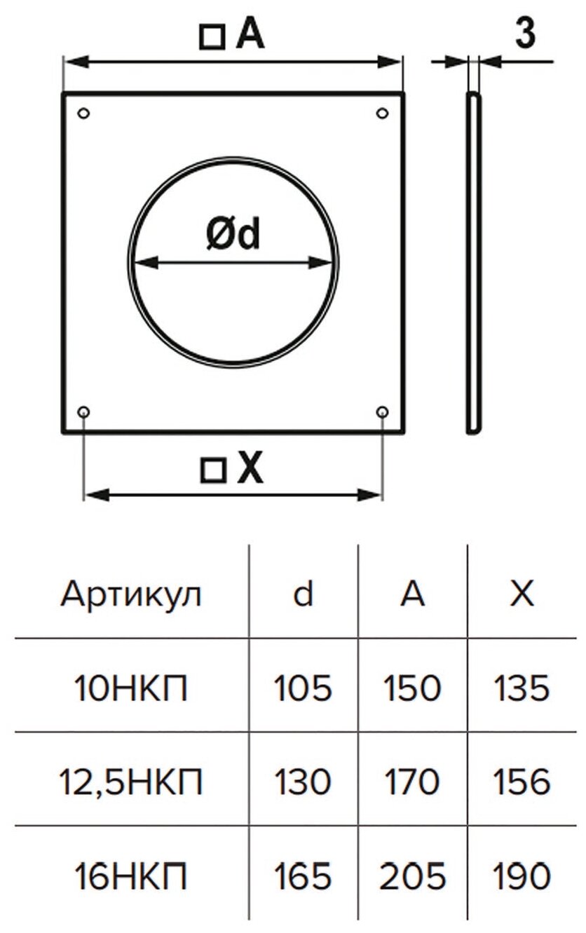 Накладка торцевая 170х170 для воздуховода D125 12,5НКП ERA - фотография № 3