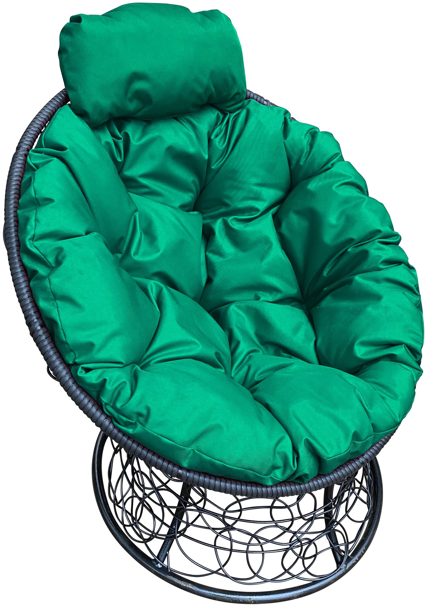 Кресло m-group папасан мини с ротангом чёрное, зелёная подушка - фотография № 1