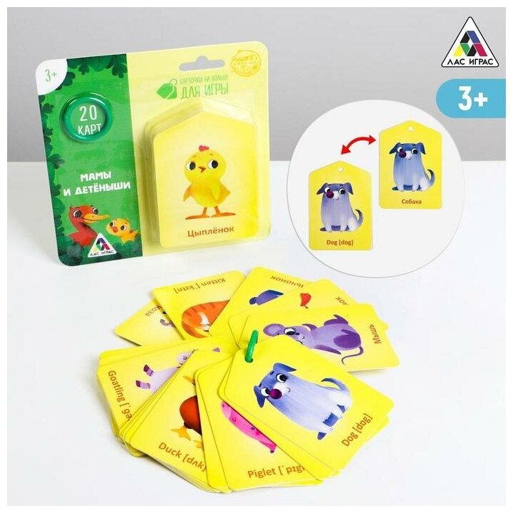 ЛАС играс Карточки на кольце для изучения английского языка «Мамы и детёныши», 3+
