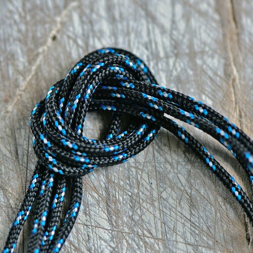 Паракорд шнур 2 мм (упаковка 15 м) для плетения браслетов выживания/ошейников/поводков/рукоделия, черный/голубой в крапинку