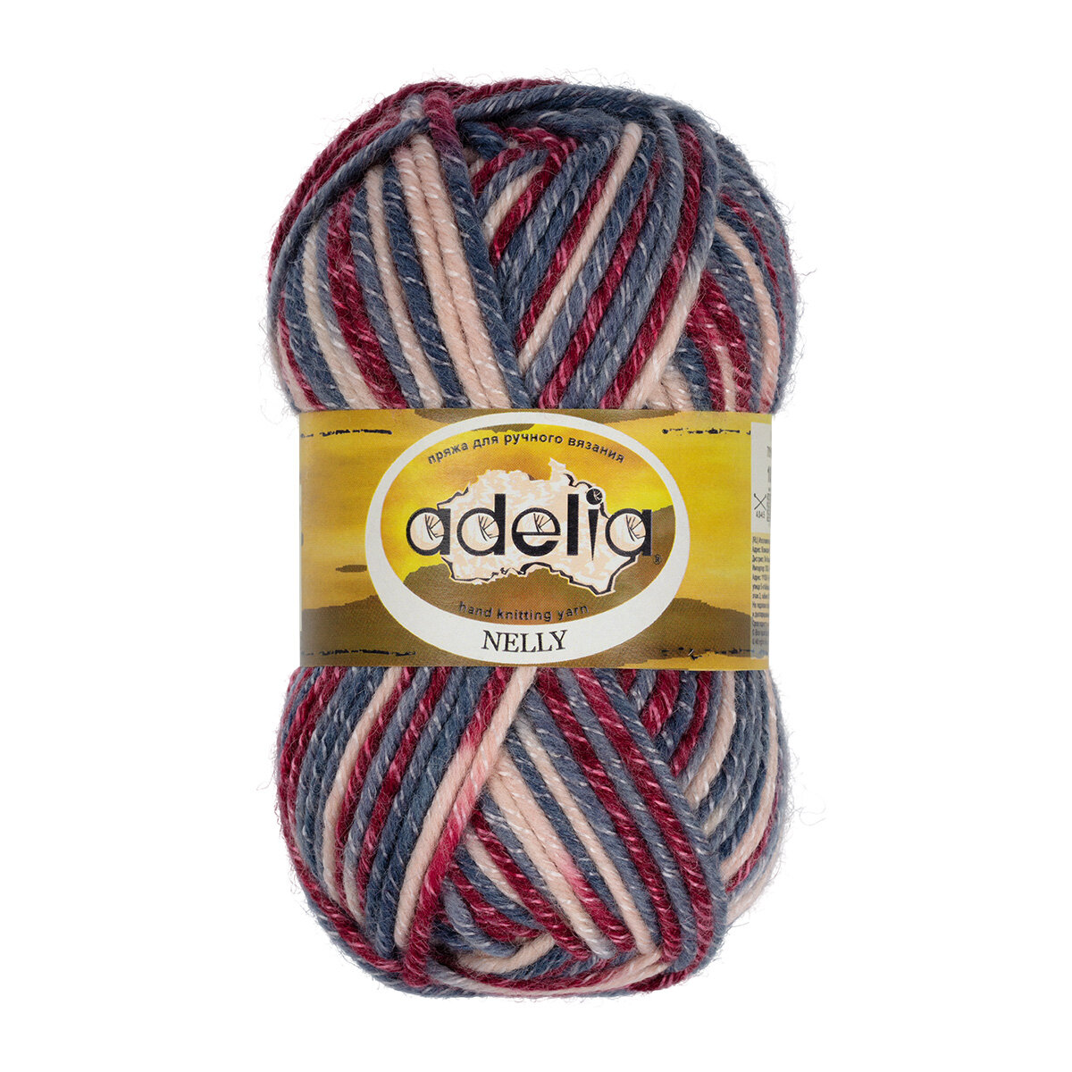 Пряжа ADELIA "NELLY" 70% шерсть, 30% акрил 100 г 100 м №33 св.розовый-серо-синий-джинс-бордовый