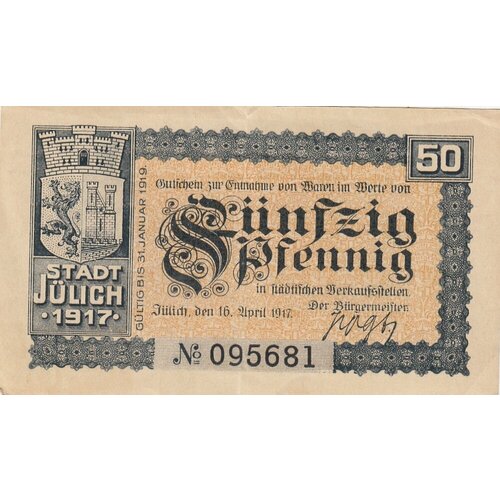 Германия (Германская Империя) Юлих 50 пфеннигов 1917 г.